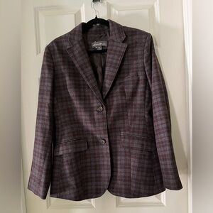 Women’s Eddie Bauer wool blend double button blazer -plum/gray/red size 12 plaid